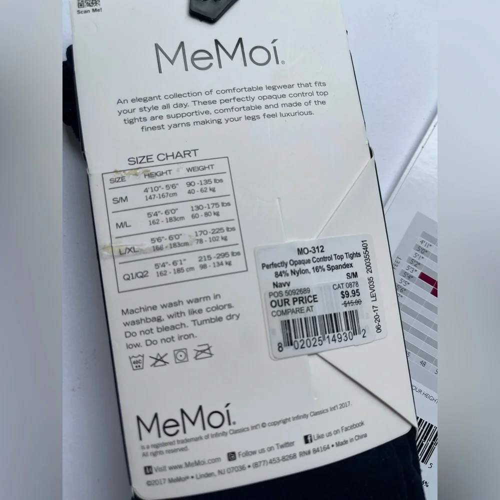 Hosiery Control Top Pantyhose Tights HANES Silk Reflections MEMOI Tights Sz S/M